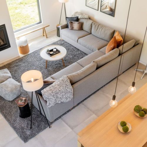 View from bedroom balcony into living room.