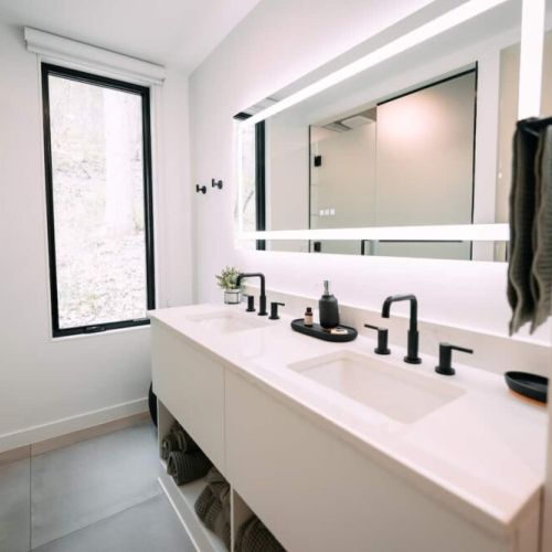 LED lighted bathroom mirror provides you with a clear, crisp and flawless reflection. Truly functional art, this LED front-lit mirror provides task-specific dimmable daylight illumination for your cosmetic, hygiene and dressing needs. Features built