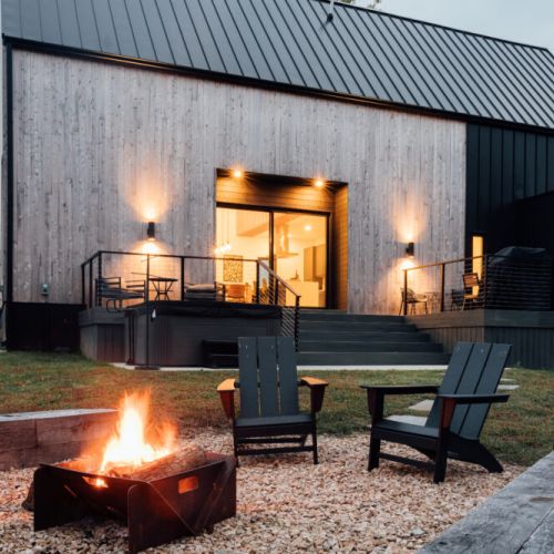 Fire pit area and Hot Tub and Deck in the background