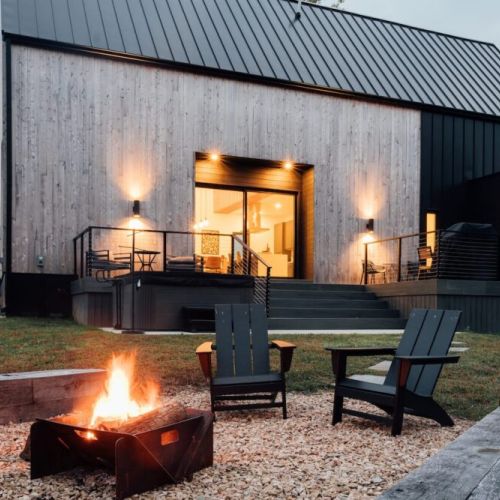 Fire pit area and Hot Tub and Deck in the background